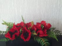 Cemetery Silk Flowers in long narrow tray