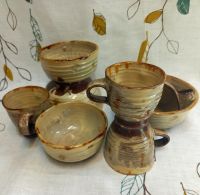 Honeybee bowls &amp; cups,terracotta slipware