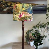 Large tapered light shade with multi-coloured leaves fabric