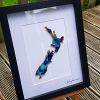 Glass Painted New Zealand in Blue